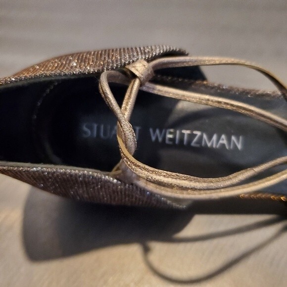 Stuart Weitzman Gillian Lace up Dorsay Point Toe Metallic Flat Pyrite 9.5 - Picture 7 of 11